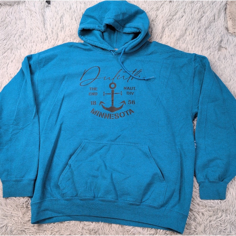 Duluth Minnesota Sweatshirt Womens L Blue Hoodie Comfort Pocket Casual
